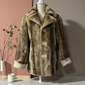 Dennis Basso Vintage Rustic Cabincore Faux Suede & Fur Reversible Winter Coat XS